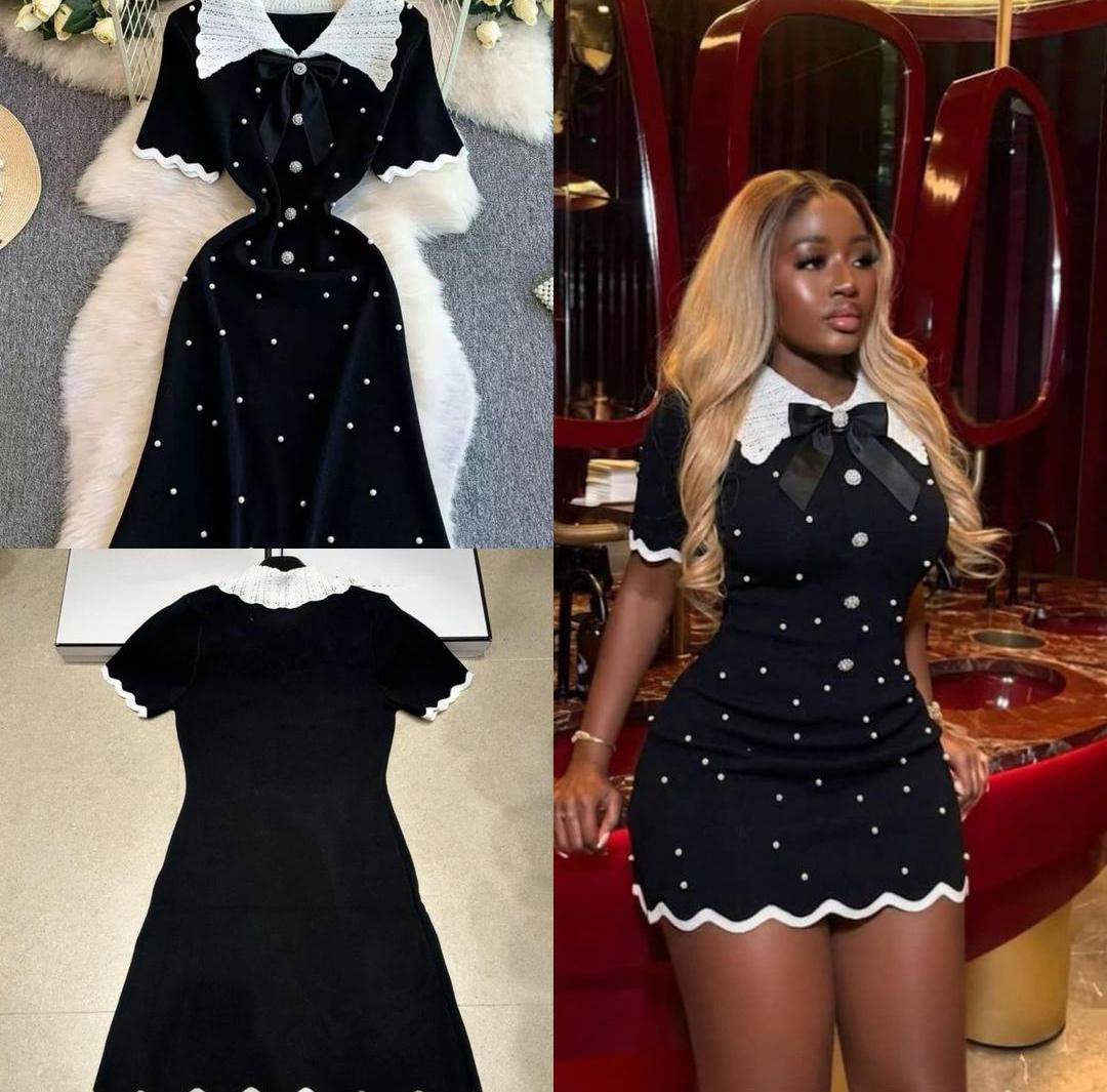 Midnight Pearl Elegance Mini Dress