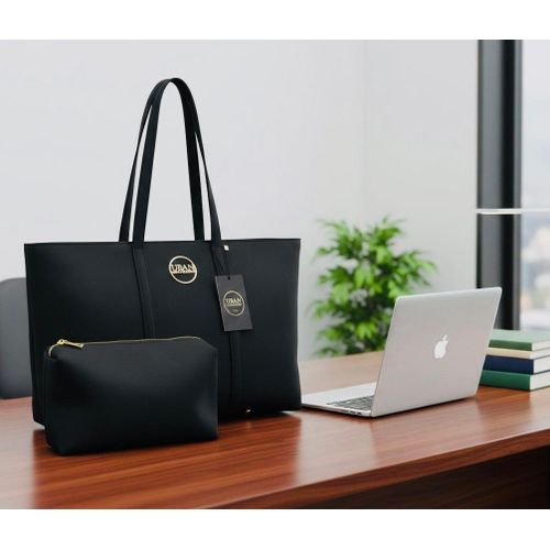 Urban Luxe Black Leather Corporate Laptop Handbag